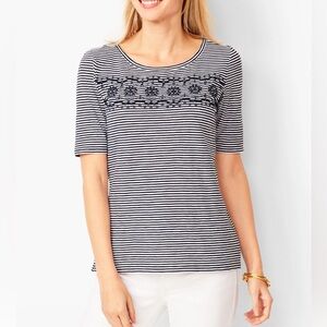Talbots Woman's Embroidered Slub Tee - Striped. Size M